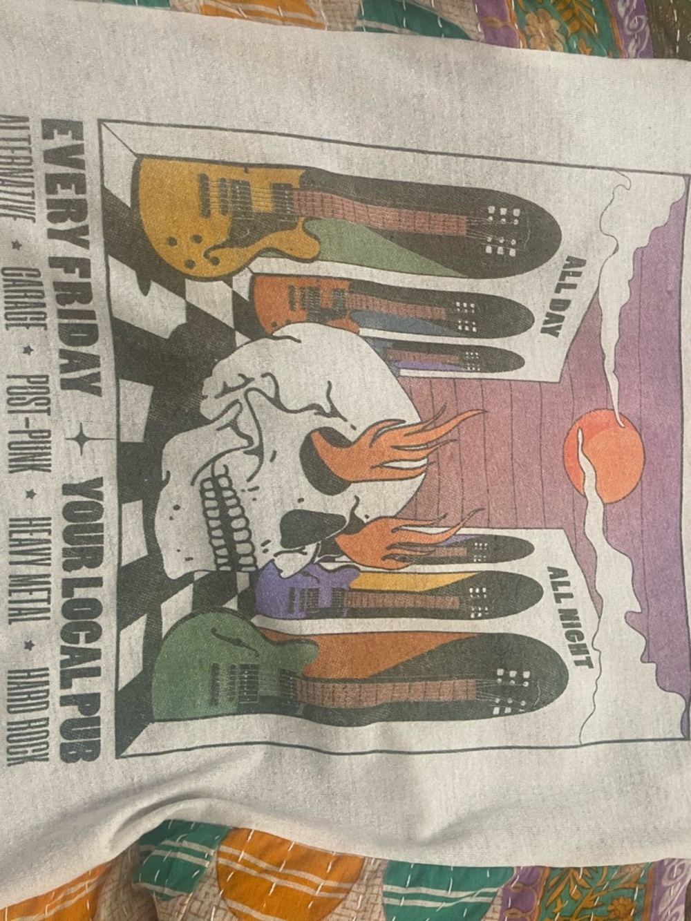 KANTHA Upcycled Poncho Boho T-Shirt Large / Fits Most  Pub Hippie Wear Skeleton - Picture 6 of 9